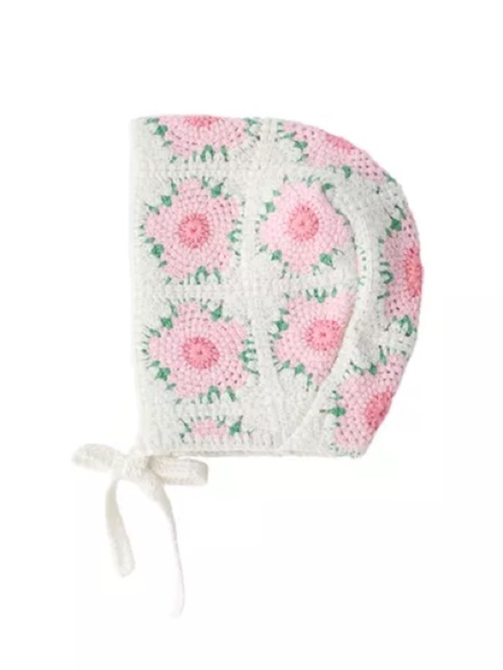 Zara Crochet Floral Bonnet - Pink, White & Green